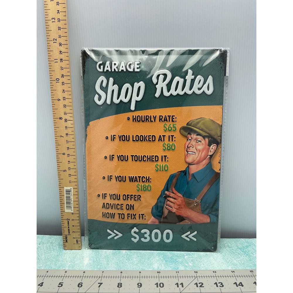 Garage Shop Rates Metal Sign Wall Decor Mechanic Man Cave Funny Retro